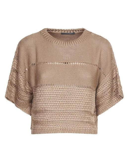 Alberta Ferretti Natural Cropped Open-Knit Sweater With Textured Pattern