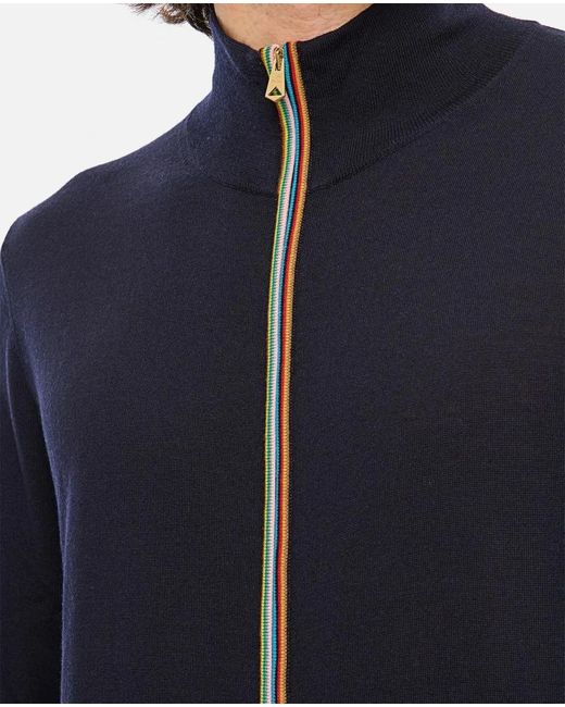 Paul Smith Washable Merino Wool 'Signature Stripe' Zip C in Blue für Herren