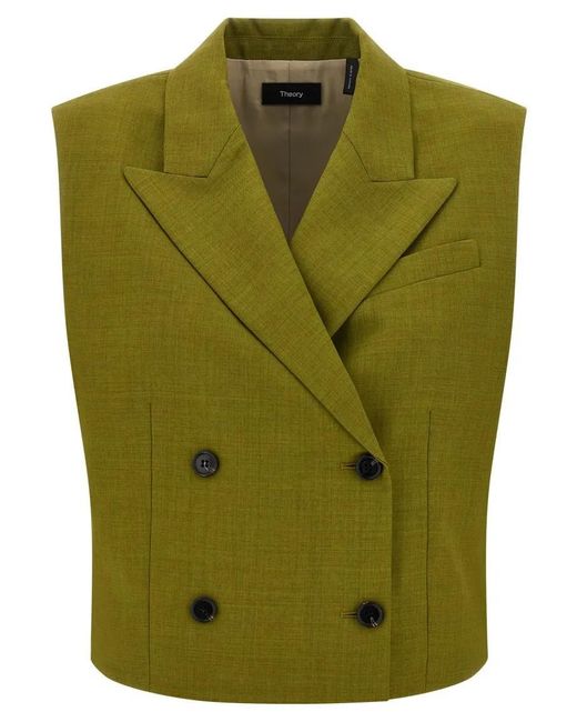 Theory Green Double-Breasted City Twill Vest With Peak Lapels