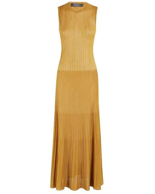 FEDERICA TOSI Metallic Long Ribbed Amber Dress