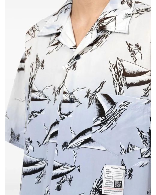 Maison Mihara Yasuhiro Sailboat Print Short Sleeve Shirt in White für Herren