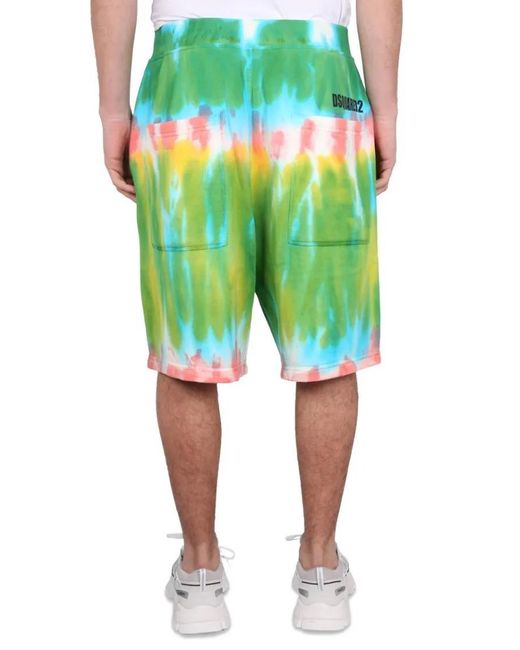 DSquared² Bermuda Shorts With Vibrant Tie-Dye Pattern in Green für Herren