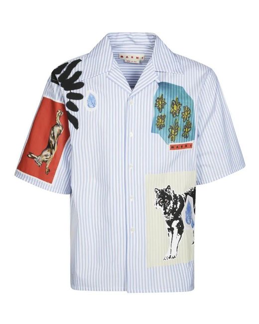 Marni Short-Sleeved Shirt With Eclectic Patterns in Blue für Herren