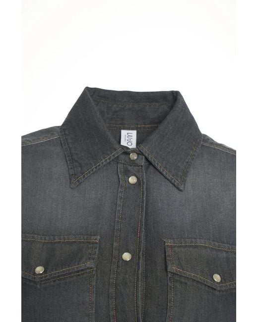 Liu Jo Gray Denim Blouse With Lace