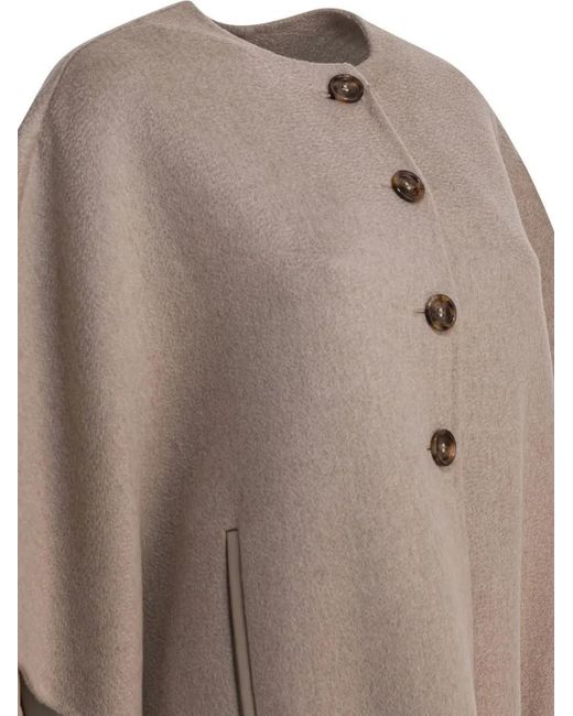 Max Mara Gray Cashmere Midi Cape With Ample Volume