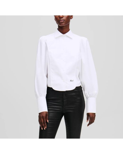 Karl Lagerfeld White Popeline-Bluse Mit Latzeinsatz