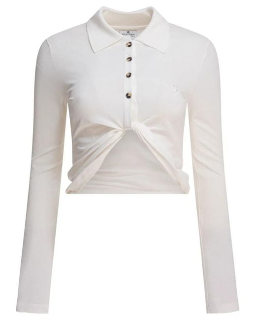 Courreges White Cropped Cotton Top With Classic Collar