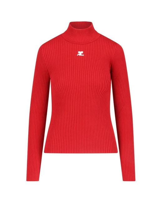 Courreges High-Neck Ribbed Turtleneck With Embroidered Logo