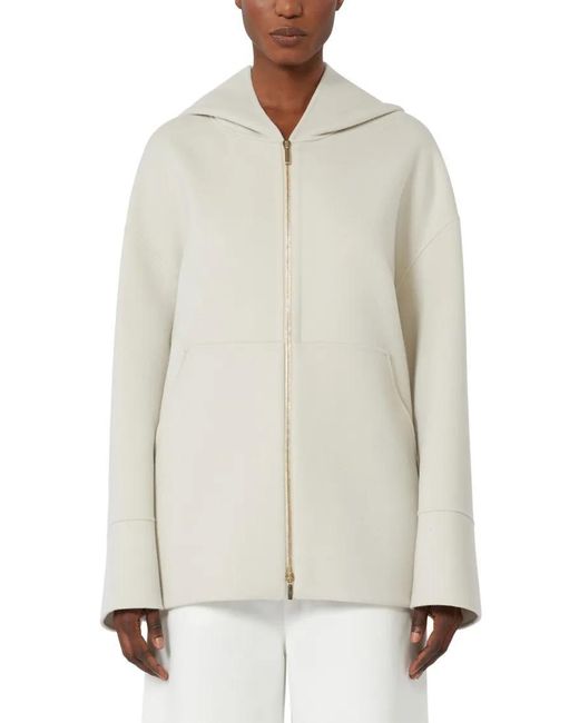 Max Mara White Relaxed-Fit Zip-Up Sweater With Spacious Hood And