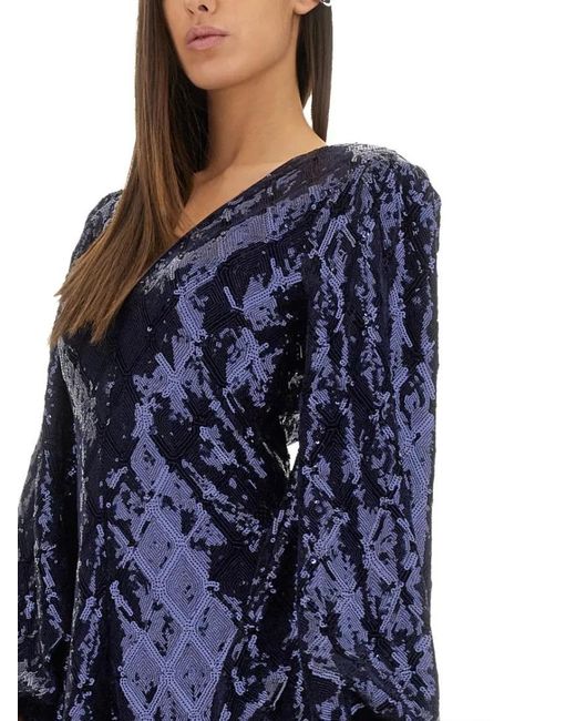 ROTATE BIRGER CHRISTENSEN Blue Mini Dress With Floral Pattern