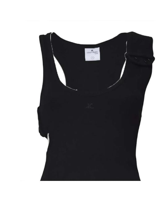 Courreges Black Ribbed 90's Double Buckle Top
