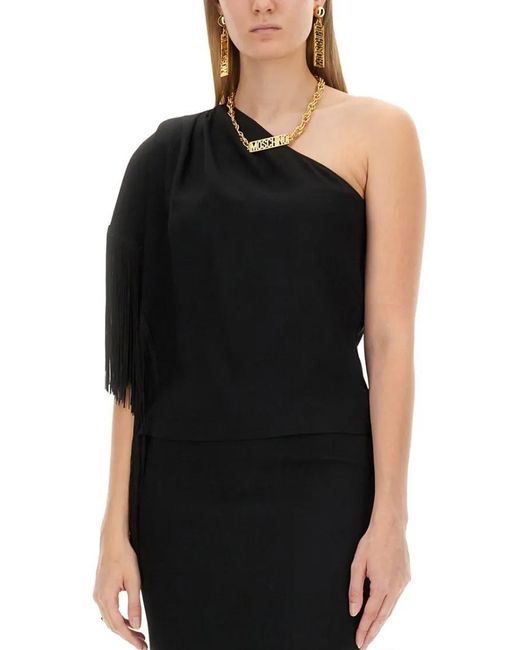 Moschino Black One-Piece Top With Fringed Shoulder Detail