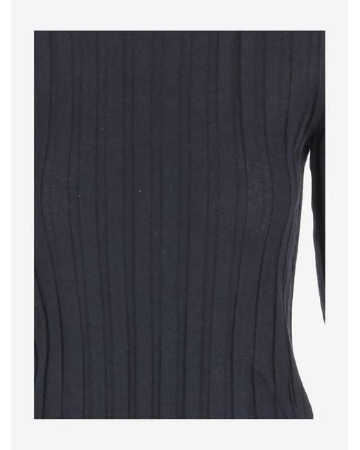 Carven Blue Ribbed Wool And Silk Sweater