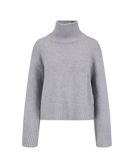 Lisa Yang Gray Cropped Sweater With High Ribbed Turtleneck