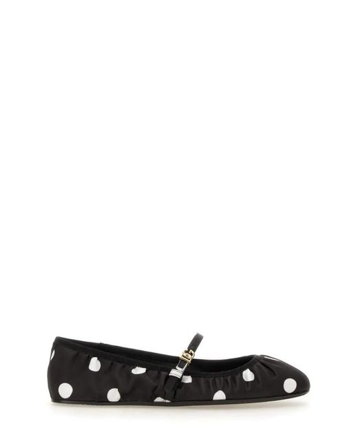 Dolce & Gabbana Black Printed Satin Ballerina