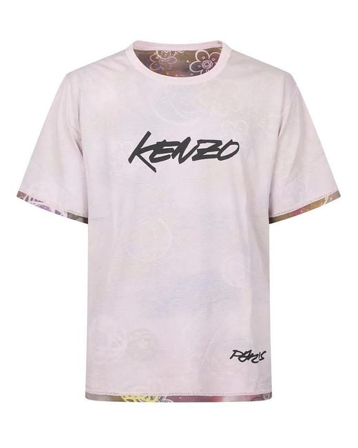 KENZO Short-Sleeved Crew Neck Tee With Floral Pattern in Pink für Herren