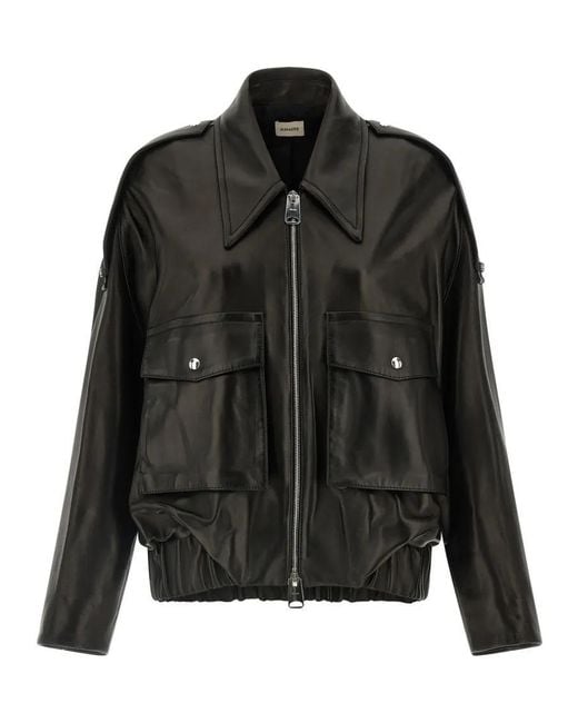 Khaite Black Plongé Leather Blouson Jacket With Silky Cupro Li