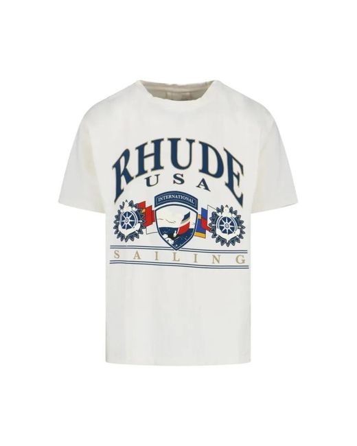 Rhude Minimalist T-Shirt With Classic Crew Necklin in White für Herren