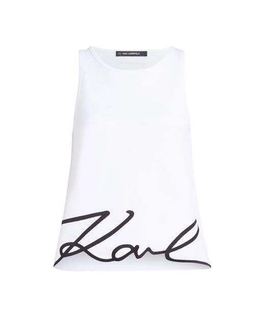 Karl Lagerfeld White Tanktop Mit Karl Signature-Stickerei Am Saum
