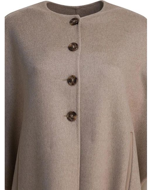 Max Mara Gray Cashmere Midi Cape With Ample Volume