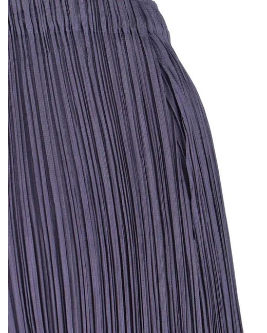 Pleats Please Issey Miyake Blue Pleated Wide-Leg Trousers With Cropped Silhouette