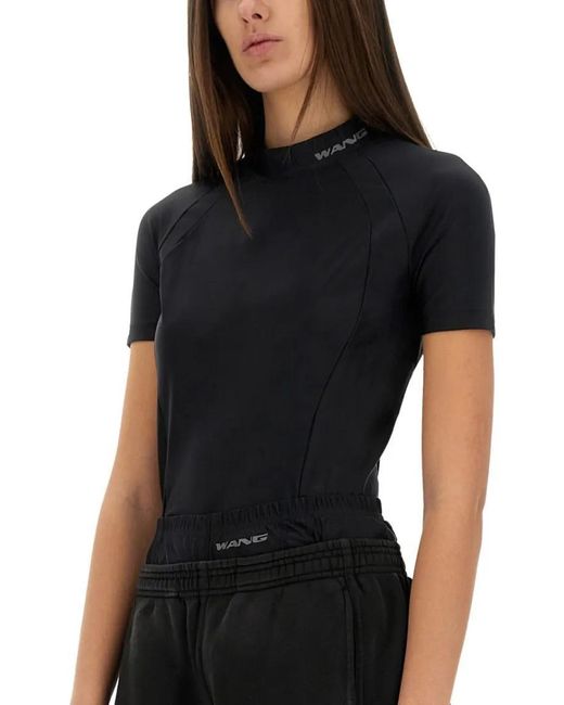 T By Alexander Wang Black Fitted T-Shirt With Logo Details