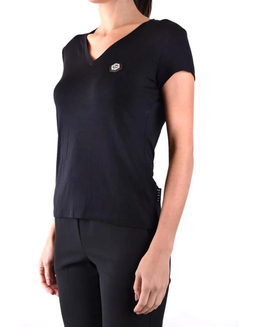 Philipp Plein Black V-Neck Cotton T-Shirt With Iconic Logo Detail And