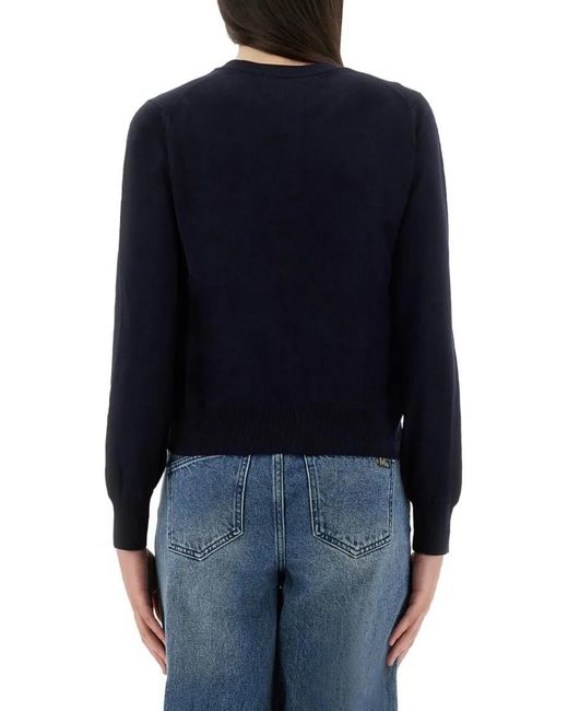 Maison Kitsuné Blue Merino Wool Cardigan With Embroidered Fox Patch