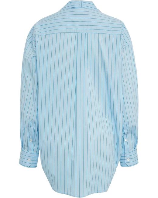Roberto Collina Blue Striped Blouse With Bow Collar