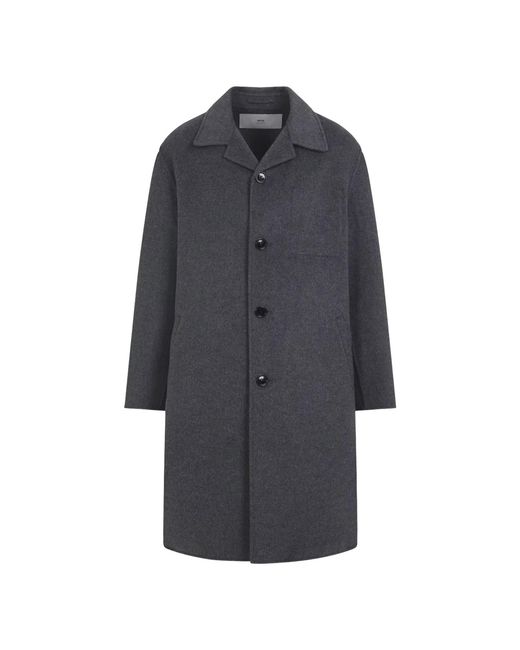 AMI Gray Einreihiger Mantel Mit Logodetail