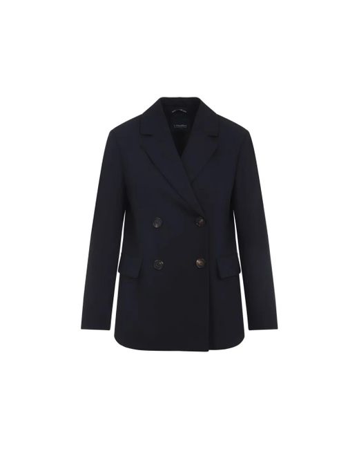 Max Mara Blue Double-Breasted Tailored Wool Jacket