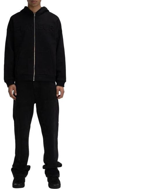 flâneur Embossed Zip-Up Hoodie in Black für Herren