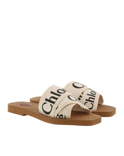 Chloé Woody Logo-print Canvas Sandals in White - Save 63% - Lyst