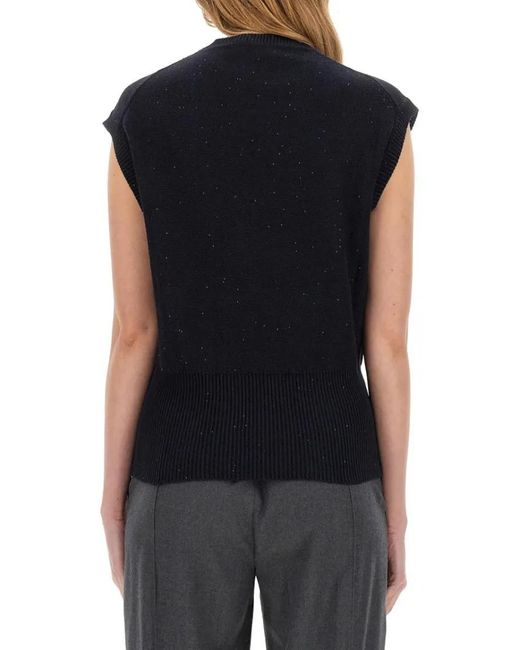 Fabiana Filippi Black Cotton And Linen Vest With Sequins