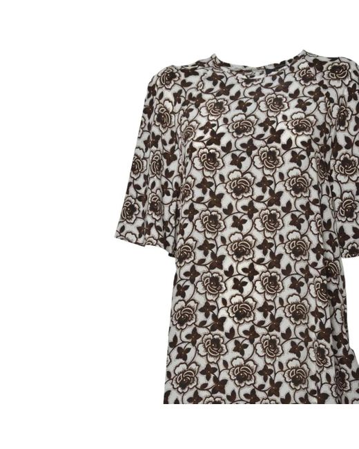Max Mara Gray Floral Pattern Maxi Dress With Short Sleeves