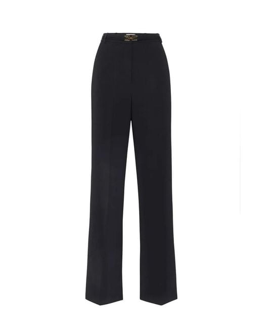 Elisabetta Franchi Blue Wide-Leg Trousers With High Waist