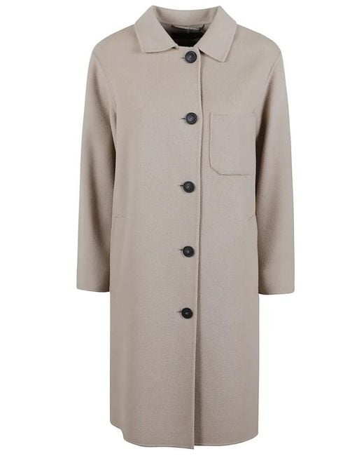 Max Mara Gray Relaxed Fit Wool Coat With Classic Button-Up Desig