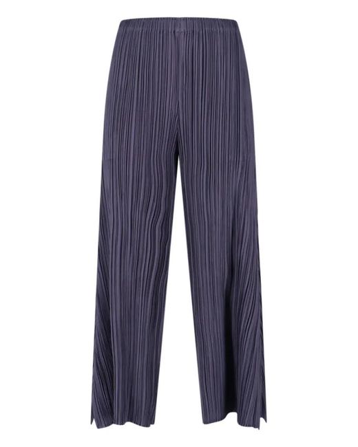 Pleats Please Issey Miyake Blue Pleated Wide-Leg Trousers With Cropped Silhouette