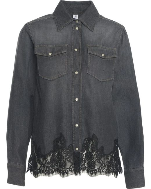 Liu Jo Gray Denim Blouse With Lace