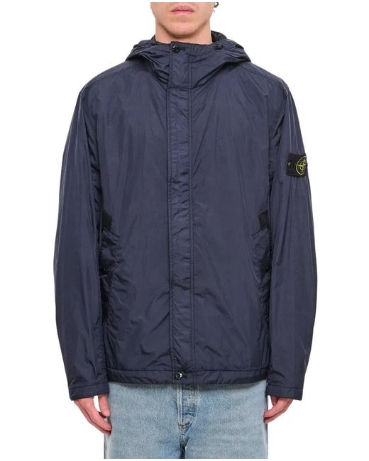 Stone Island Short Parka With Concealed Zipper And Hood in Blue für Herren