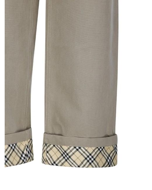 Burberry Relaxed Fit Cotton Pants With Check Pattern Cuffs in Gray für Herren