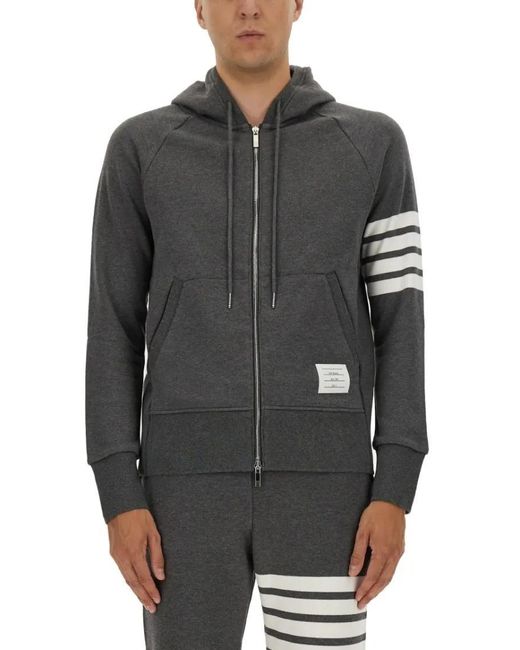 Thom Browne Zip-Up Hoodie With Contrasting Stripes in Gray für Herren