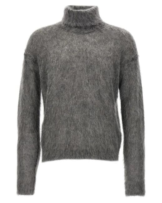 Saint Laurent Mohair Turtleneck Sweater in Gray für Herren