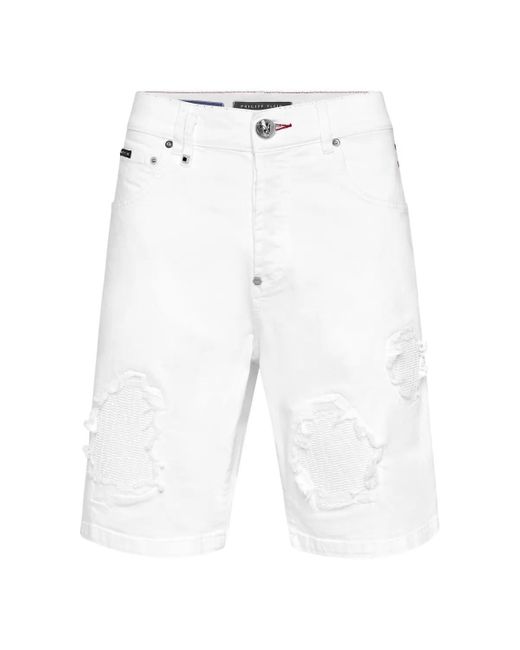 Philipp Plein Denim Shorts Formentera Distressed in White für Herren
