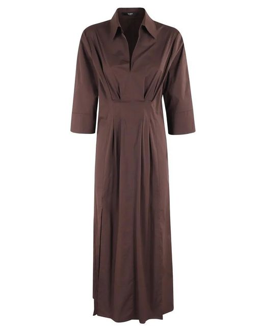 Seventy Brown Poplin Midi Dress With Kimono Sleeves