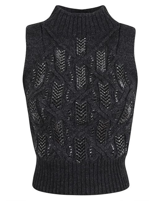 Ermanno Scervino Black Sleeveless Knitted Top With Cable Knit Pattern