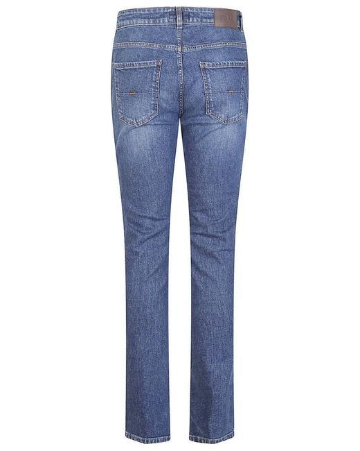 Fay Stretch Cotton Denim Jeans With Iconic Leather Pat in Blue für Herren