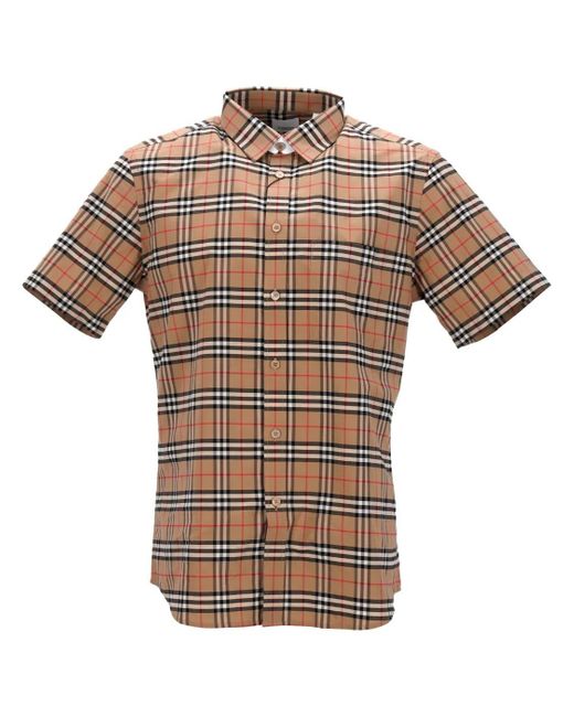 Burberry Short-Sleeved Checked Shirt With Classic Collar An in Natural für Herren
