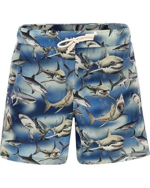 Palm Angels Shark Logo Swim Shorts in Blue für Herren