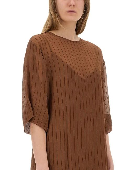 Alysi Brown Silk Midi Dress